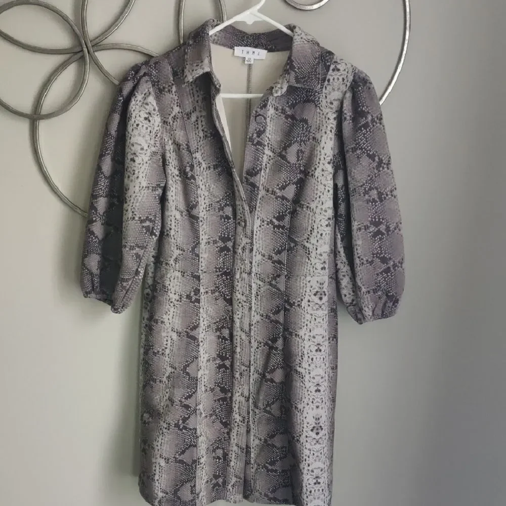 THML Snake Print Dress With Puff Sleeves
